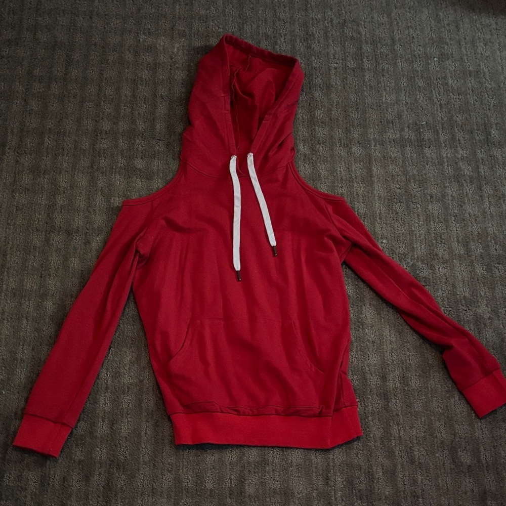 Red Women's Hoodie with White Drawstrings